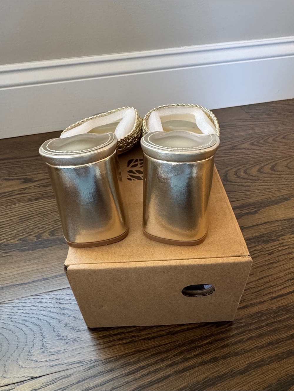 Metallic Gold Block Heel Sandals/Slides - Picture 2 of 4